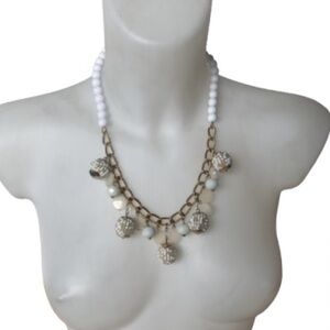 Talbots White & Goldtone Statement Necklace Mixed Beads & Seed Pearls